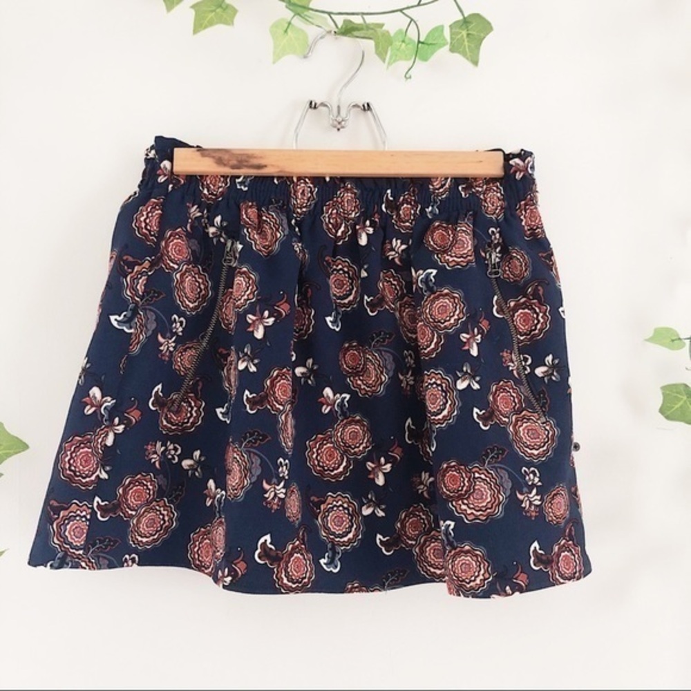 Zara Navy Floral Mini Skirt